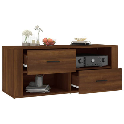 TV Cabinet Brown Oak 100x35x40cm Engineered Wood TV Stand Entertainment Center with Storage, Media Television Table for Living Room Bedroom