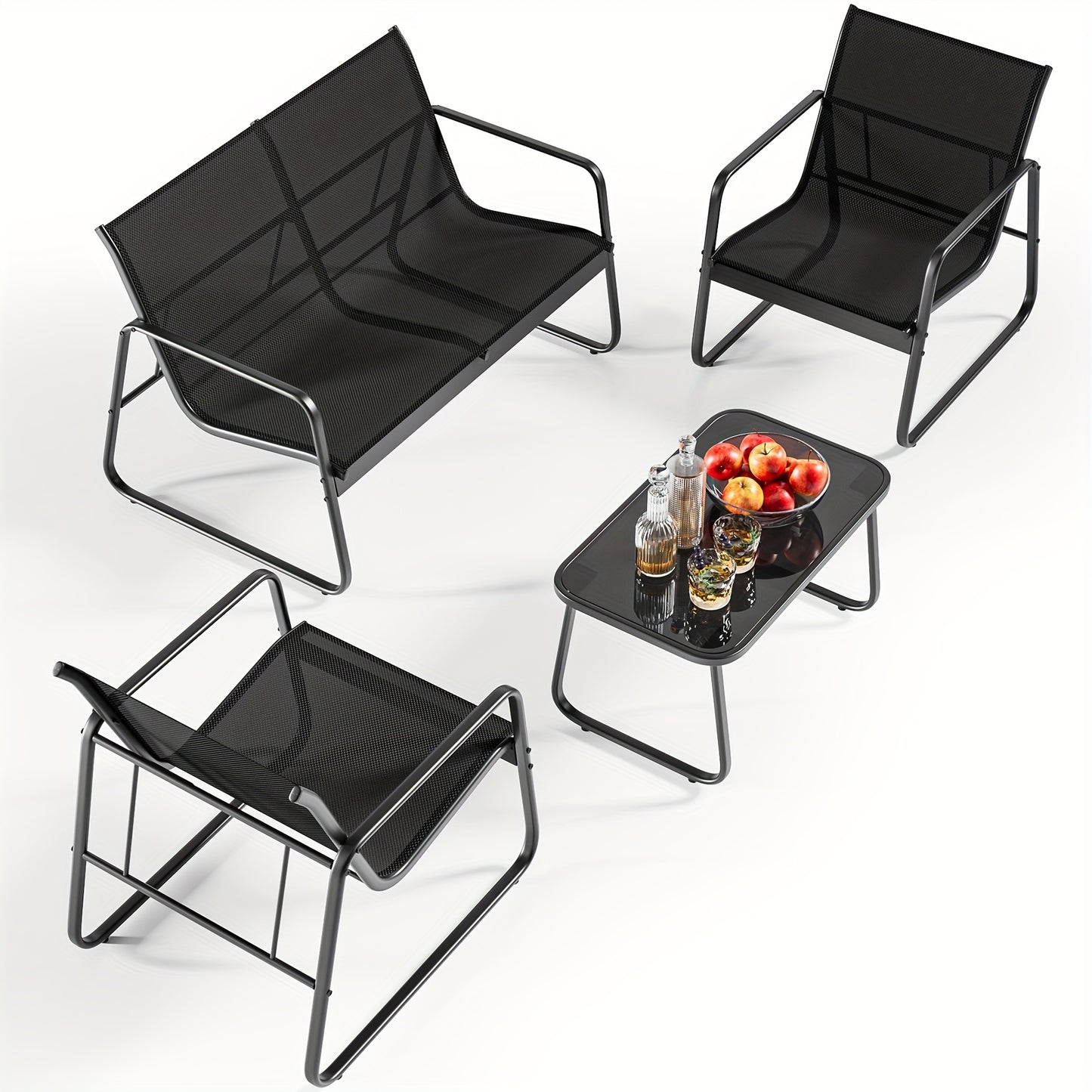 Tuinstoelset – Tuinstoelen – Balkonstoelen – Terrasstoelen – Tuinmeubelen – Snel Droogend Teslin – Duurzaam Metalen Frame Met Glazen Tafelblad