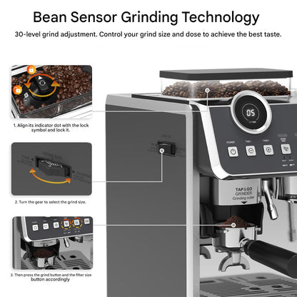 Espressomachine – Koffiemachine – Barista Machine – Koffiezetapparaat – Espresso Maker – 20 Bar Druk – 2800 W Vermogen – Ingebouwde Koffiemolen – Dubbel Verwarmingselement – RVS 2,7 L Waterreservoir