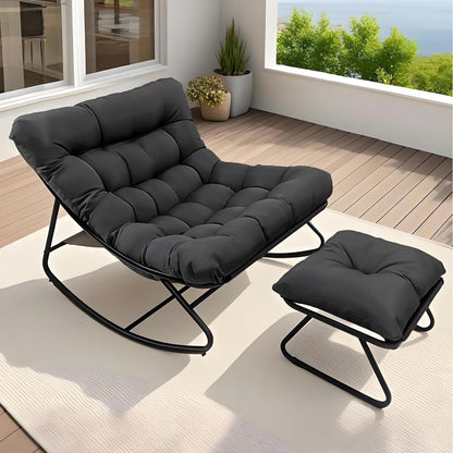 Schommelstoel – Draaifauteuil – Relaxstoel – Loungestoel – Stoel Zwart – Handmatige Verstelbare Rugleuning – 360° Draaifunctie