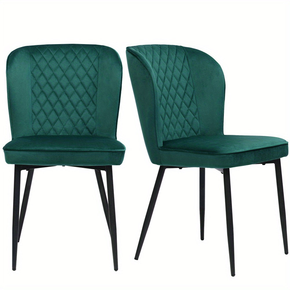 Eetkamerstoel – Stoel – Kuipstoel – Keukenstoel – Set Van 2 – Donkergroen Velvet – Metalen Onderstel – Comfortabel – Compact