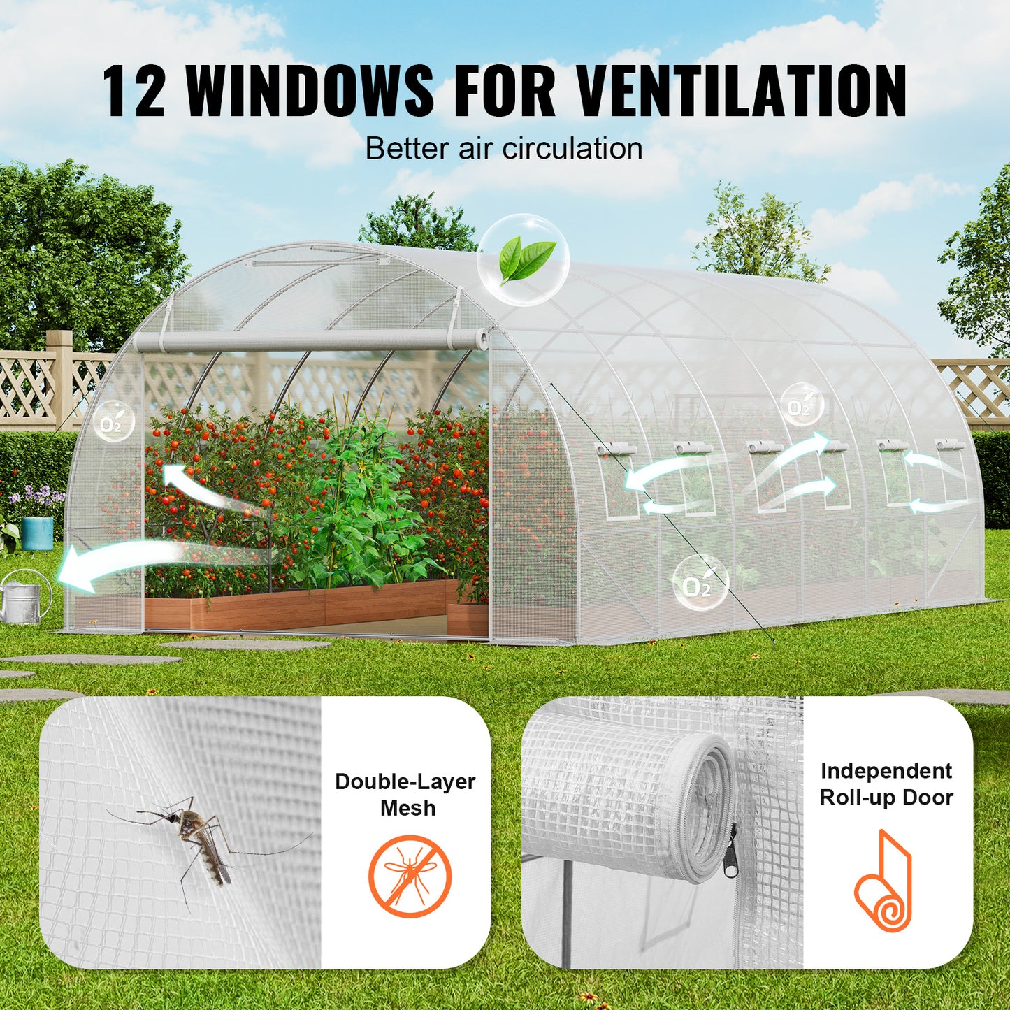 Kweekkas – Tuinkas – Broeikas – Tunnelkas – Serre – Groot Walk-In Ontwerp – Gegalvaniseerd Stalen Frame – 140g/m² PE Waterdichte Cover
