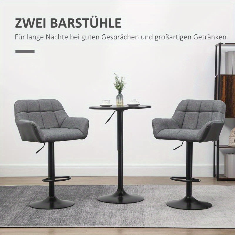 Bar stools set of 2 retro design height adjustable faux leather linen look grey + black
