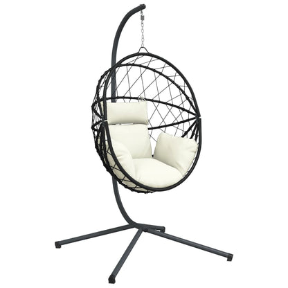 Hangstoel – Schommelstoel – Hangstoel Rattan – Hangstoel Binnen – Hangstoel Buiten – Beige – Rattan Mand Met Rope – Stalen Roestvrij Frame