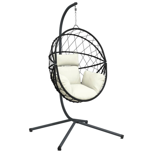 Hangstoel – Schommelstoel – Hangstoel Rattan – Hangstoel Binnen – Hangstoel Buiten – Beige – Rattan Mand Met Rope – Stalen Roestvrij Frame