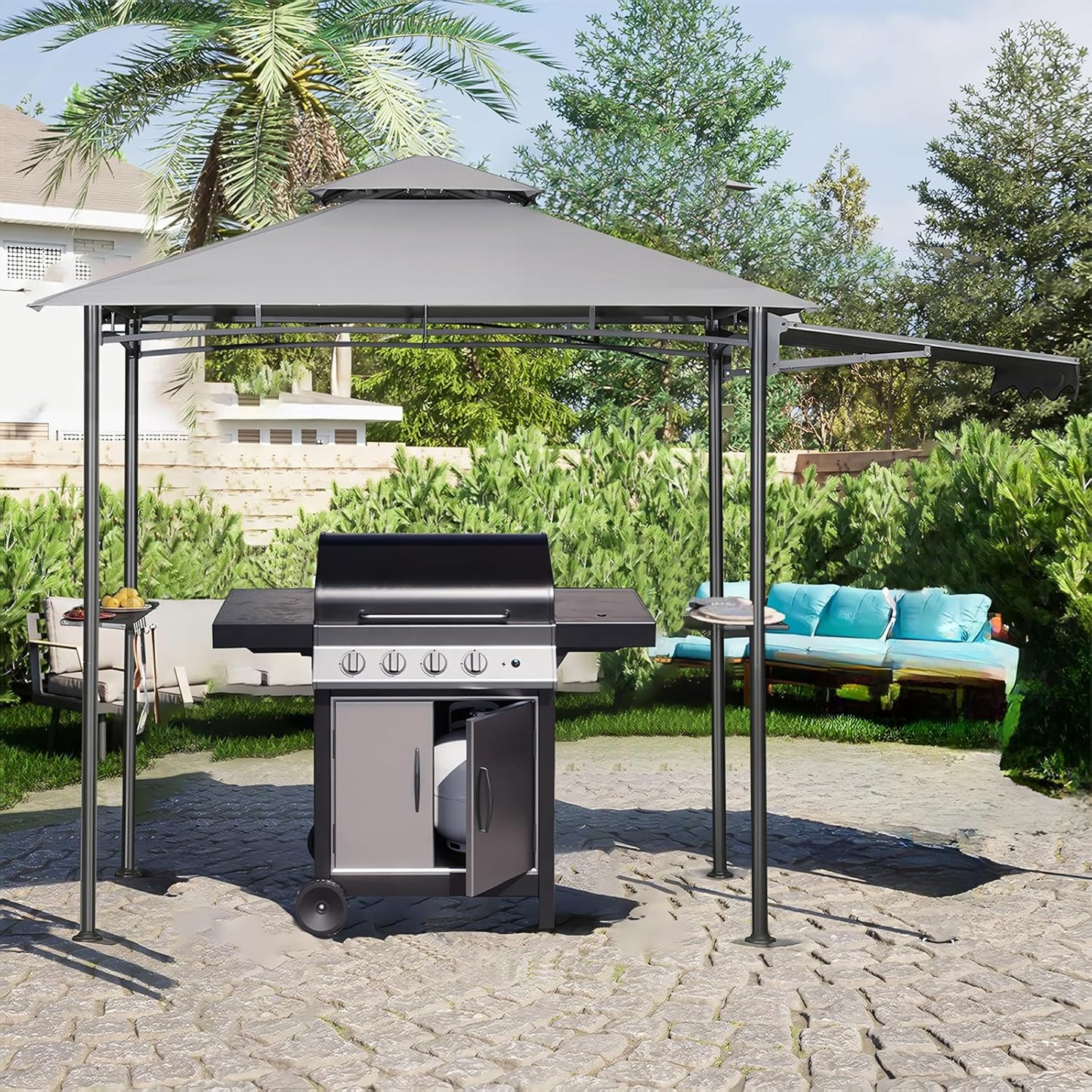 Barbecue Prieel – Tuinpaviljoen – Tuinoverkapping – Partytent – Tuin Tent – Aluminium Frame – Waterafstotend Oxford Doek – 2,45 x 1,50 Meter – Met Markies