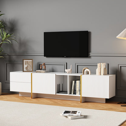 TV-Meubel – Tv Kast – Mediameubel – Entertainmentmeubel – Tv Console – Modern Wit Met Gele Accenten – Geschikt Voor Tv’s Tot 80 Inch – Ruime Opbergruimte 190x35x45,5 cm