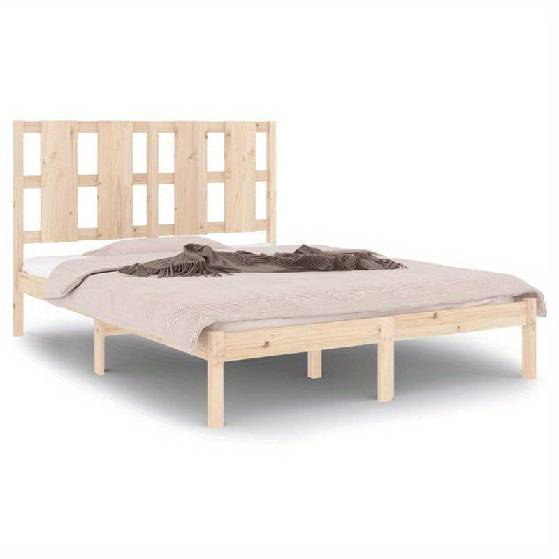 Modern Minimalist Bed Frame without Mattress - Heavy-Duty Pine Wood Platform Bed, Easy Assembly Tool-Free Setup, Fits Standard Mattresses, for Small Spaces & Contemporary Bedrooms - Durable Furniture, Clean Line Design, Space