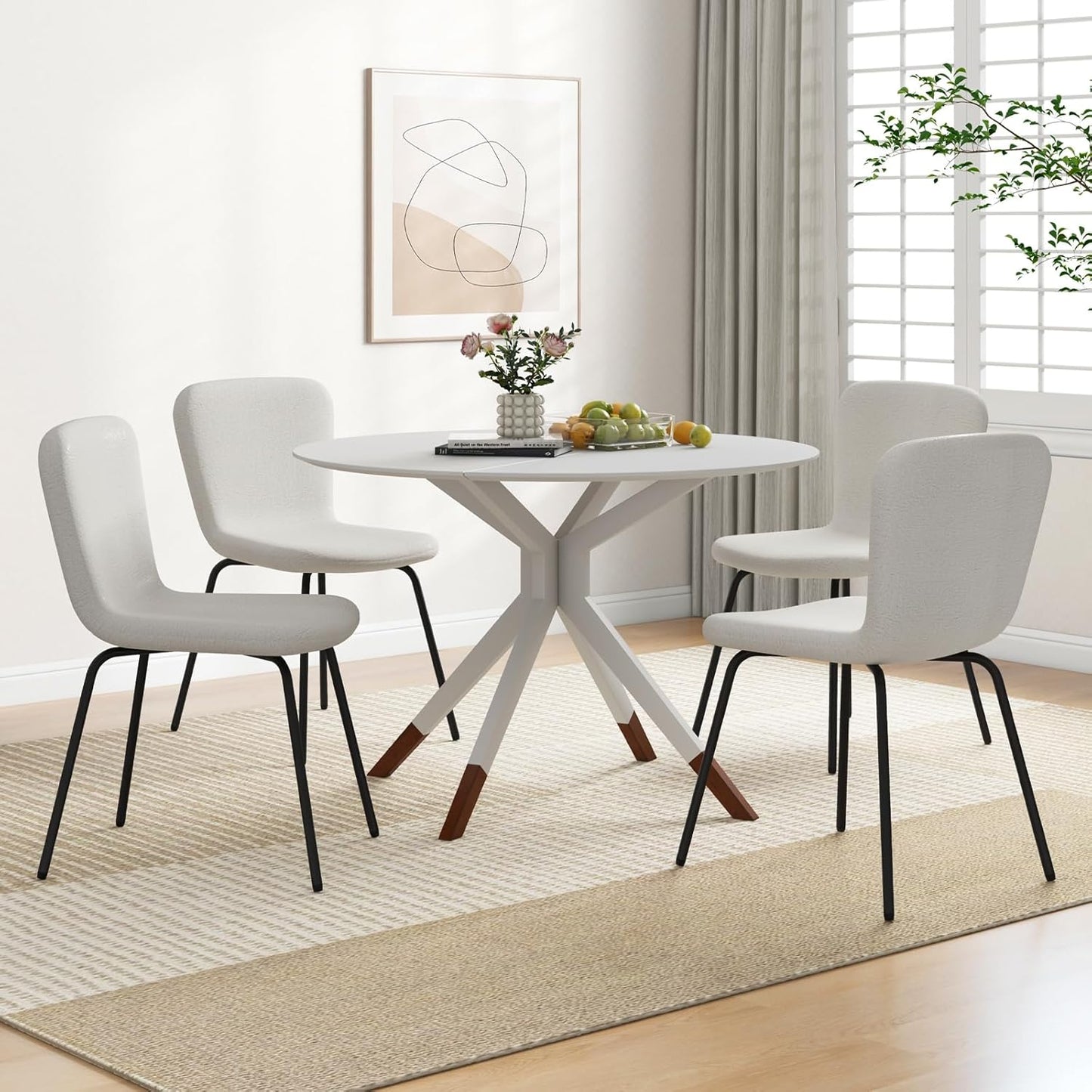 Eetkamerstoel – Stoel – Zithoekstoel – Bijzetstoel – Kaptafelstoel – Modern Design – Metalen Frame – Fluwelen Bekleding – Ergonomisch Comfort – Verstelbare Vloerbeschermers – Set van 4 – Wit