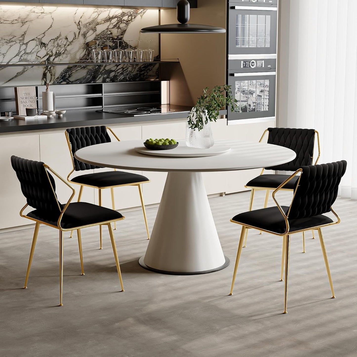 Eetkamerstoel – Stoel – Dining Chair – Armstoel – Velourseat – Set van 2 – Fluwelen Bekleding – Gouden Metalen Poten