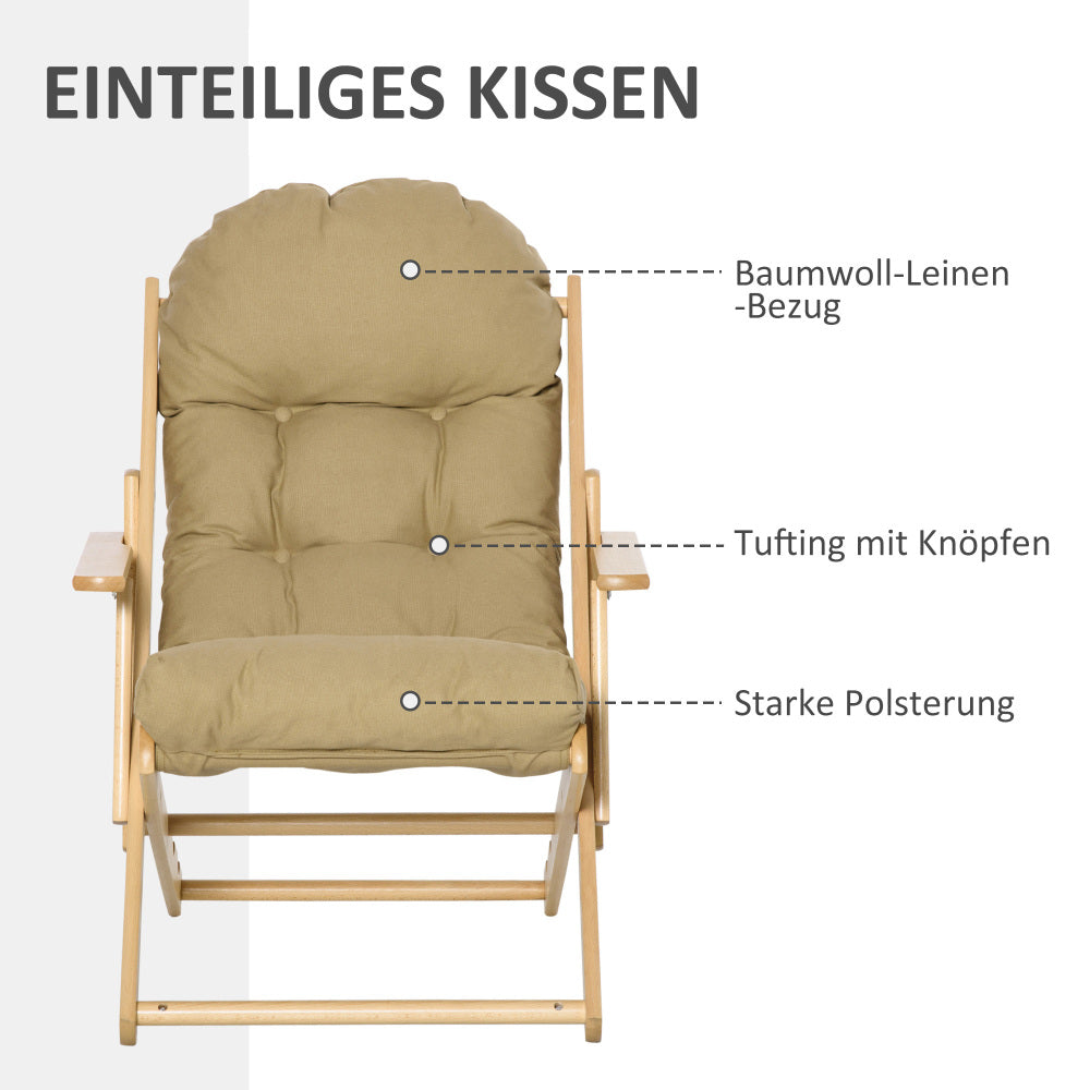 Fauteuil – Relaxstoel – Draaifauteuil – Zitzak – Loungestoel – Vouwbaar – Verstelbare Rugleuning – Beukenhouten Frame – Linnen Look Bekleding – Compact & Lichtgewicht 71x89x96 cm
