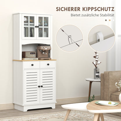 Keukenkast – Hoge Kast – Buffetkast – Opbergkast – Bovenkast – Verstelbare Planken – Wit 68x39,5x170 cm Rubberwood Werkblad