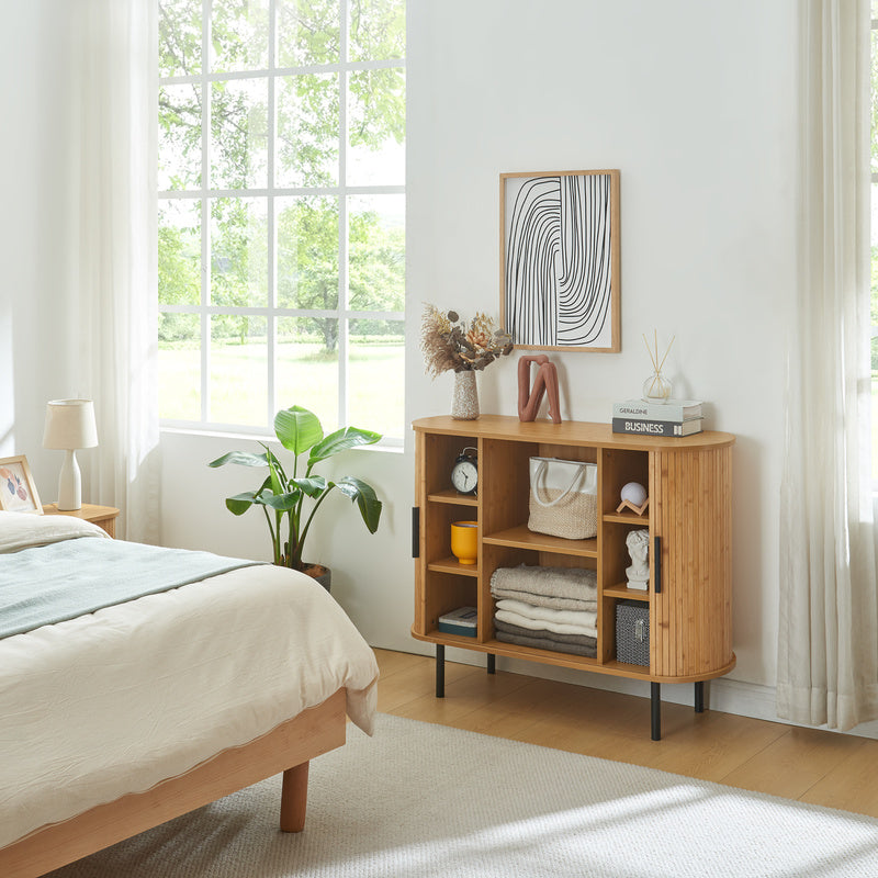 Dresser 'Tvedestrand' with 2 Sliding Doors 100 X 40 X 80 Cm Wood Colors / Black