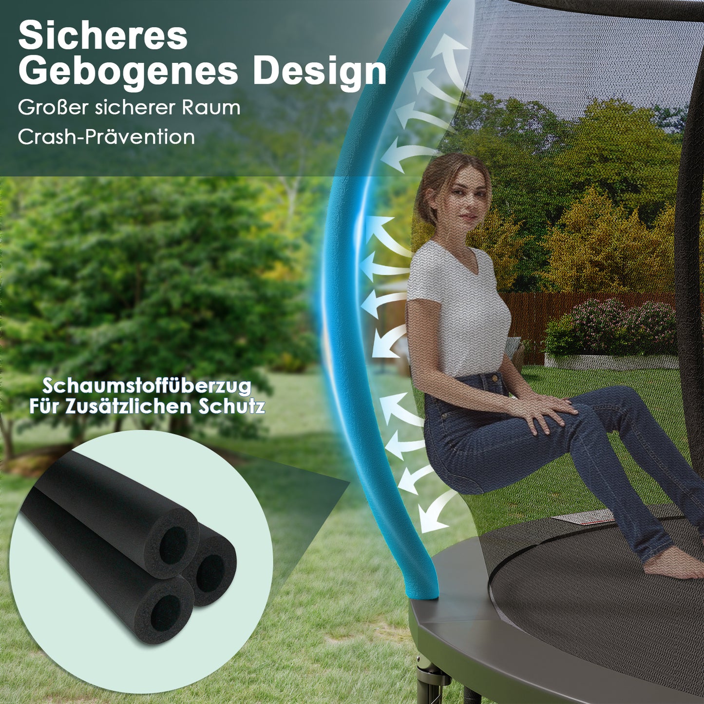 Trampoline – Springkussen – Buitenspeeltoestel – Speeltoestel – Veiligheidsnet Trampoline – Rond 228 cm – Roestvrij Stalen Frame – Inclusief Ladder en Schoenentas