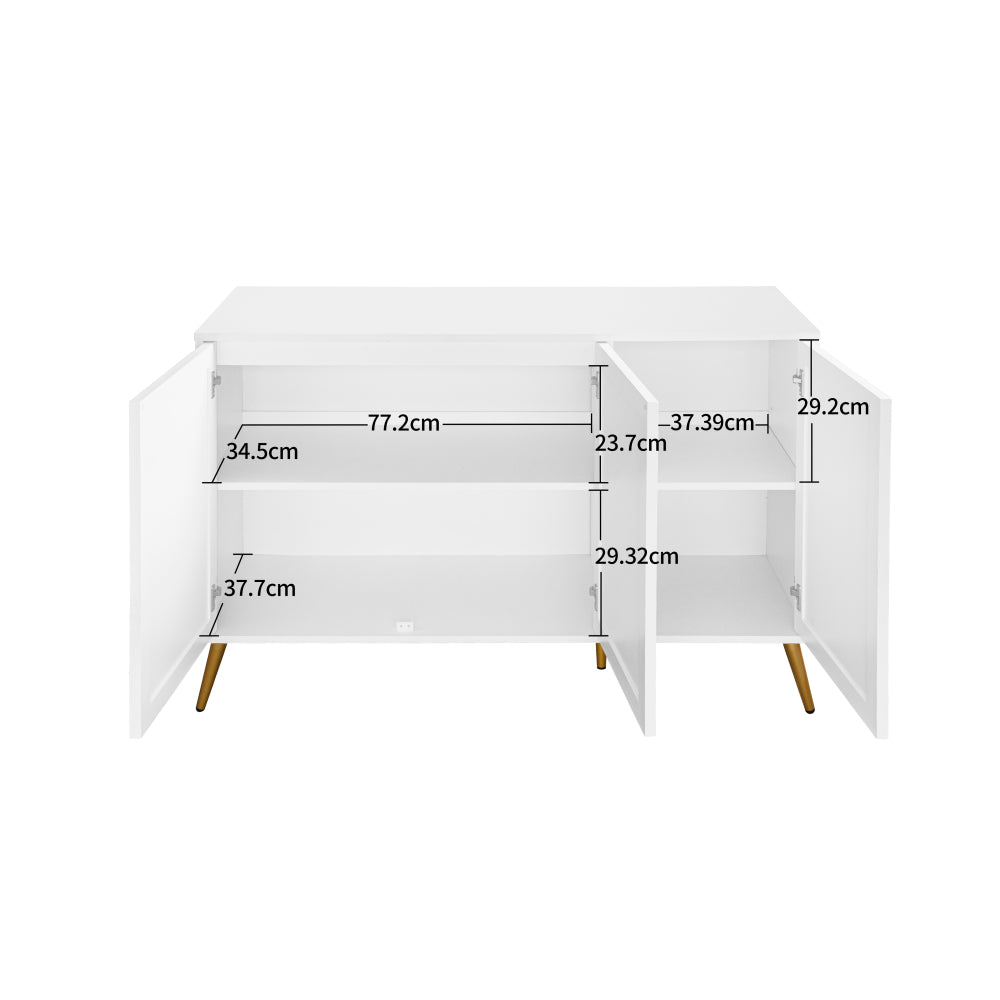 Dressoir – Kast – Sideboard – Opbergmeubel – Schoenenkast – Wit – 3D Geëtst – Gouden Metalen Poten – 120x40x80 cm – Smal Verticaal Design