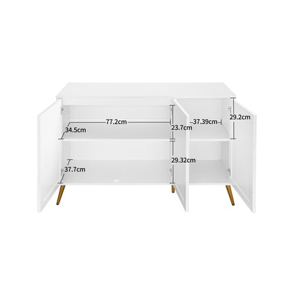 Dressoir – Kast – Sideboard – Opbergmeubel – Schoenenkast – Wit – 3D Geëtst – Gouden Metalen Poten – 120x40x80 cm – Smal Verticaal Design