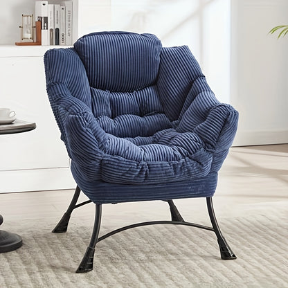 Fauteuil – Relaxstoel – Leesstoel – Loungefauteuil – Armstoel – Velvet Bekleding – Met Metalen Frame – Compact Navyblauw
