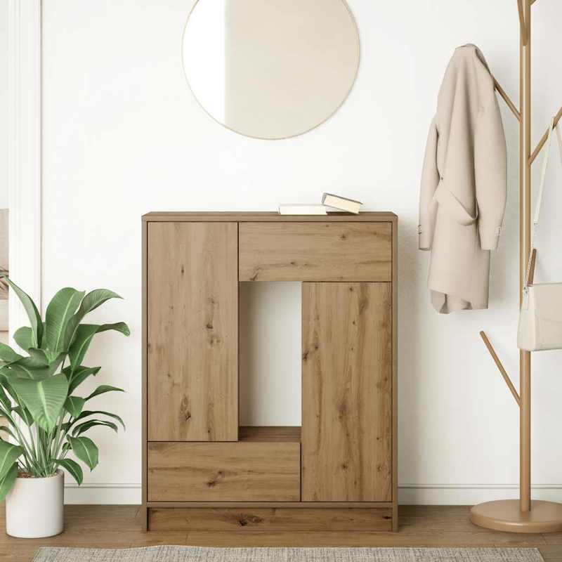 Lockable Modern Farmhouse Storage Cabinet with Doors & Drawers - Heavy-Duty Hardwood Construction, Spacious Floor-Standing Sideboard with Open & Closed Storage, Natural Wood Grain for Living Room, Bedroom, Kitchen - Rustic El