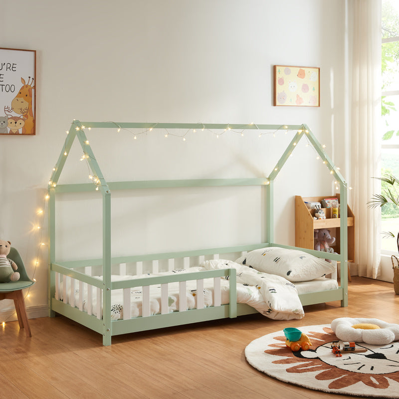 Kinderbed – Kinderbedje – Bed Frame – Bedhuisje – Kinderbed Met Valbeveiliging – 90 x 200 cm – Duurzaam Dennenhout