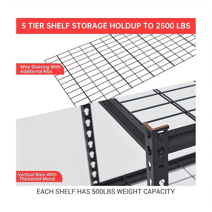 Heavy Duty 5-Tier Metal Corner Shelf Set, 1135kg Load Capacity, MDF Board Shelves, Boltless Design for Garage, Basement, Storage Room, Cellar Organization, Utility Shelves, Utility Shelves