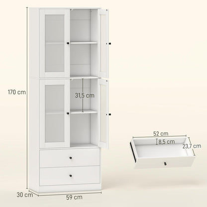 Kitchen Cabinet with Drawers And Glass Doors, Melamine Surface, White