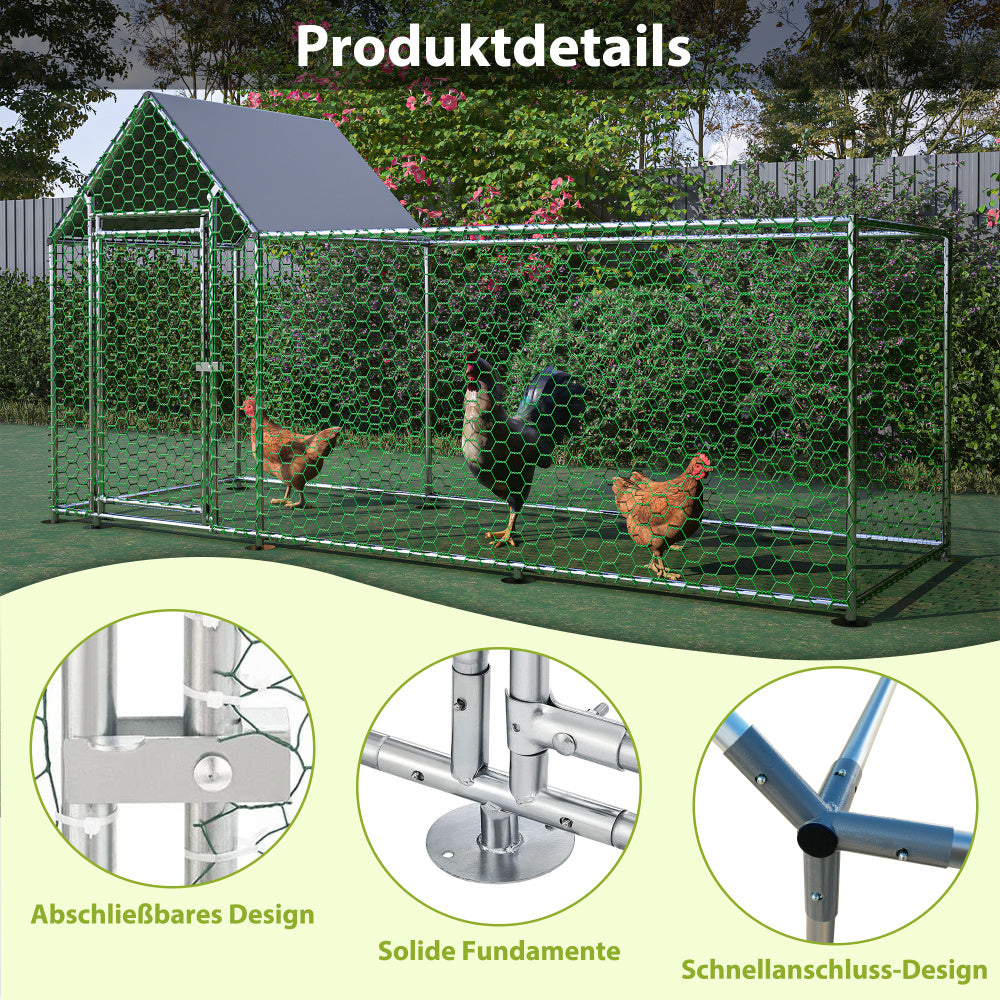 Kippenren – Dierenren – Kippenhok – Konijnenren – Buitenren – Met PE Cover – Veiligheidssluiting – 300x152x107 cm – Stevig Metalen Hekwerk