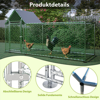 Kippenren – Dierenren – Kippenhok – Konijnenren – Buitenren – Met PE Cover – Veiligheidssluiting – 300x152x107 cm – Stevig Metalen Hekwerk