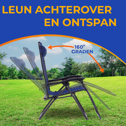 Loungestoel – Lounger – Relaxstoel – Tuinstoel – Fauteuil – Verstelbaar – Afneembare Bekerhouder en Kussens - Blauw