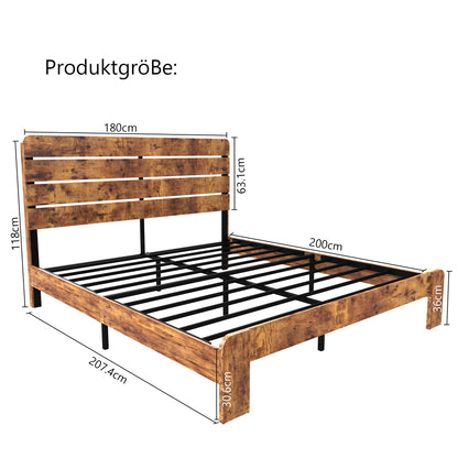 Bedframe Tweepersoonsbed Ledikant Slaapkamerset Bedombouw Bedstijl – Modern Farmhouse Design – Stevige Hout-Metaal Constructie – 180x200 cm – Hoog Hoofdbord