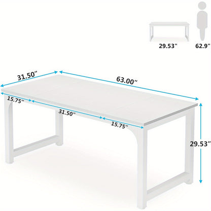 63-Inch Executive Desk, Large Office Computer Workstation with Thicken Frame in White for Home Office