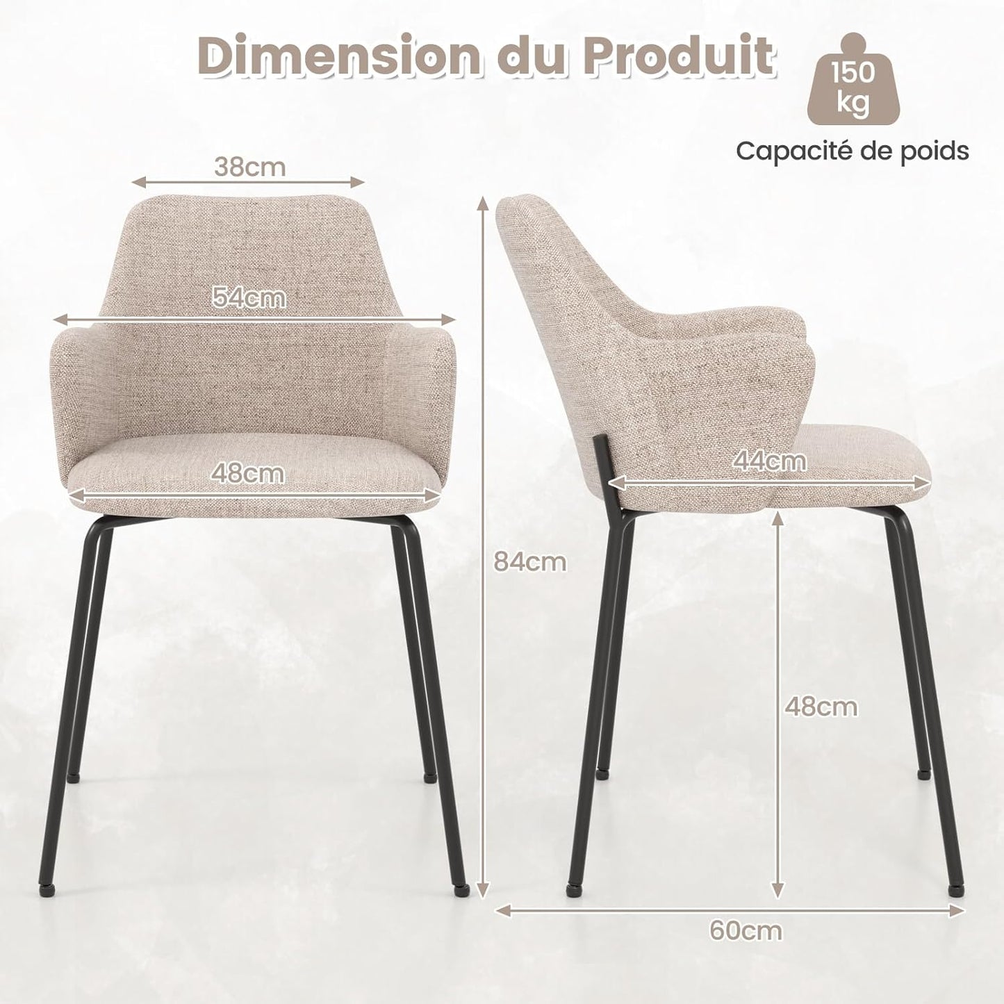 Eetkamerstoelen – Stoelen – Kuipstoelen – Keukenstoelen – Gestoffeerde Stoelen – Wit – Ergonomisch Gebogen Rugleuning – Stevig Metalen Frame Tot 150 Kg