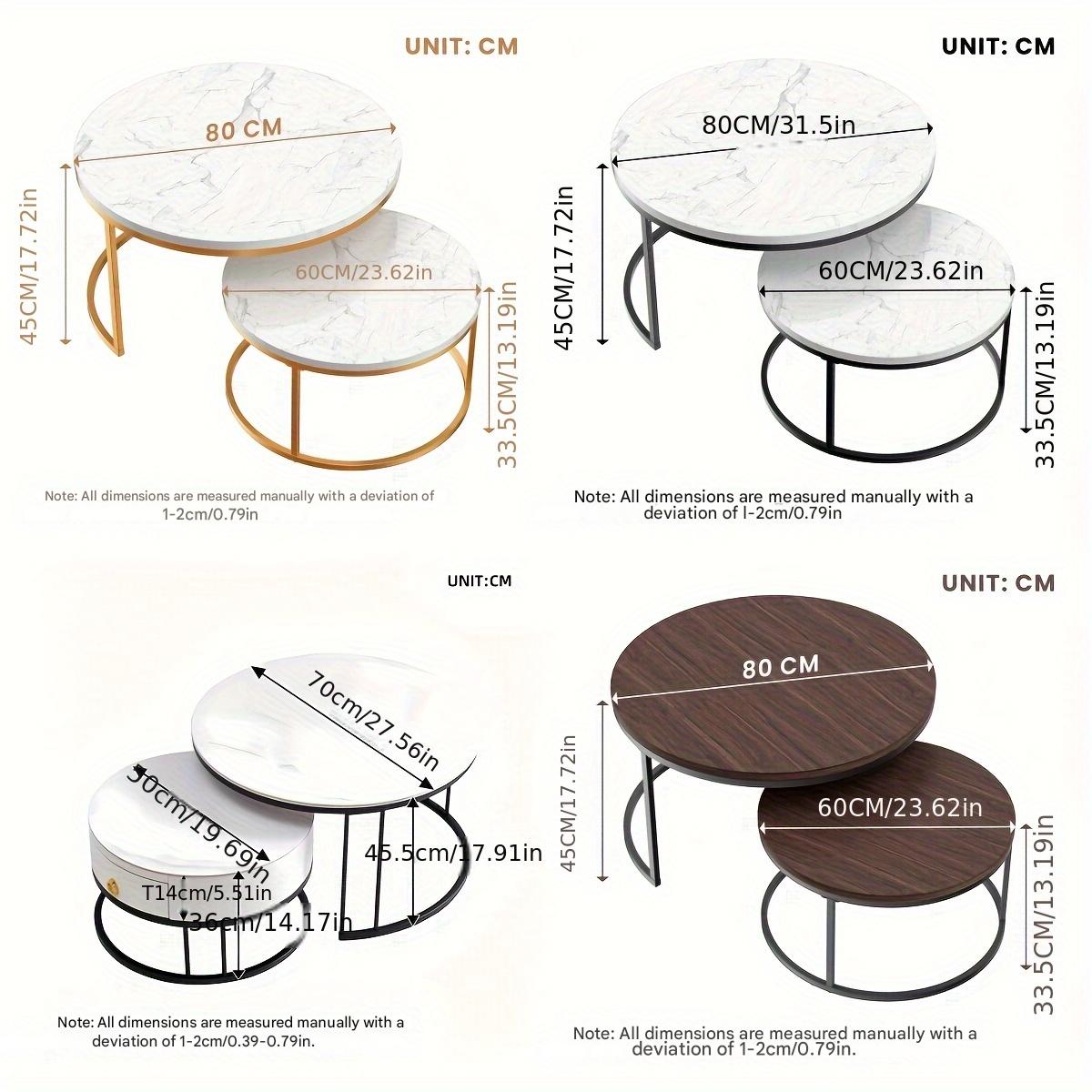 Salontafel – Koffietafel – Bijzettafel – Salon Tafel – Tafeltje – Set van 2 – Wit Marmer Tafelblad – Gouden Metalen Frame met Opbergruimte