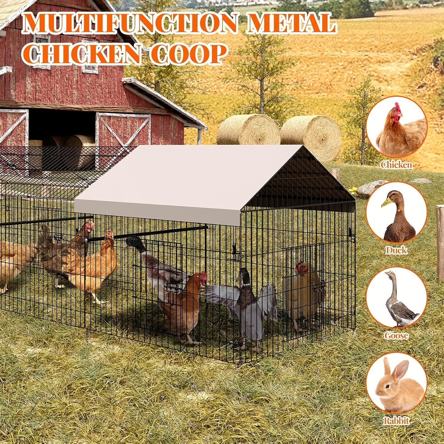 Verplaatsbare Kippenren – Kippenhok – Pluimvee Ren – Gevogelte Kooi – Dierenren – 300x100x100 cm – Stevige Metalen Constructie – Makkelijk Zonder Gereedschap In Elkaar Te Zetten