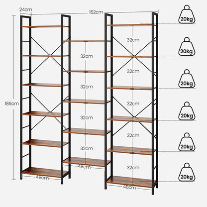Boekenkast – Boekenrek – Opbergkast – Stellingkast – Vakkenkast – 17 Planken – Verstelbare Indeling – Metalen Frame – Rustiek Bruin