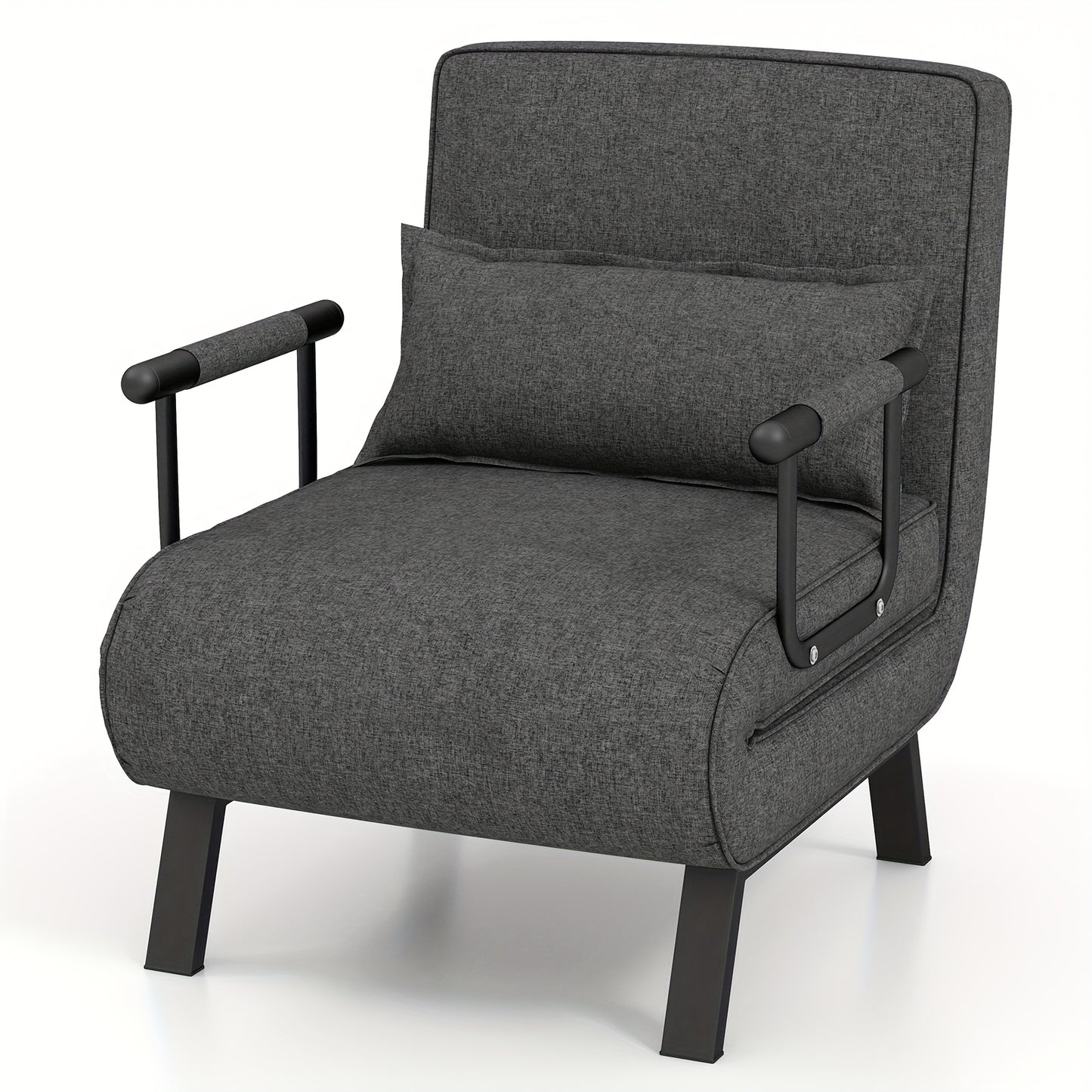 Convertible Sofa Bed, Tri-Fold Single Sleep Chair W/ 6 Positions Adjustable Backrest, Removable Pillow & Upholstered Seat, Sturdy Metal Frame, Folding Chaise Lounge Couch for Home & Office