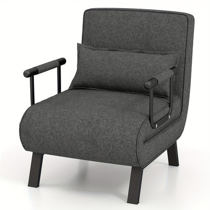 Convertible Sofa Bed, Tri-Fold Single Sleep Chair W/ 6 Positions Adjustable Backrest, Removable Pillow & Upholstered Seat, Sturdy Metal Frame, Folding Chaise Lounge Couch for Home & Office
