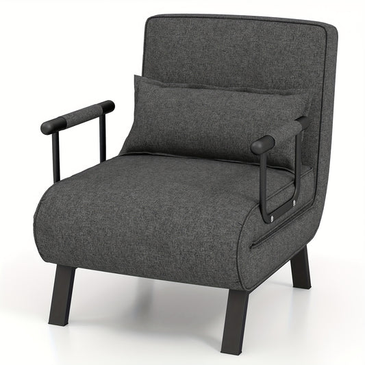 Convertible Sofa Bed, Tri-Fold Single Sleep Chair W/ 6 Positions Adjustable Backrest, Removable Pillow & Upholstered Seat, Sturdy Metal Frame, Folding Chaise Lounge Couch for Home & Office