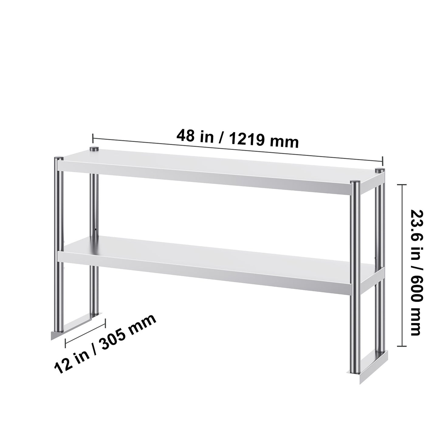 RVS Werktafel – Werkbank – Keukentafel – Werkblad – Werkplek – Verstelbare Dubbele Legplank – Roestvrij Staal 12"x48"