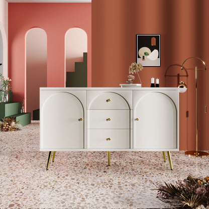 Dressoir – Kast – Ladekast – Opbergkast – Dressoir Wit – 2 Deuren en 3 Laden – Verstelbare Legplank – H84 x B140 x D40 cm
