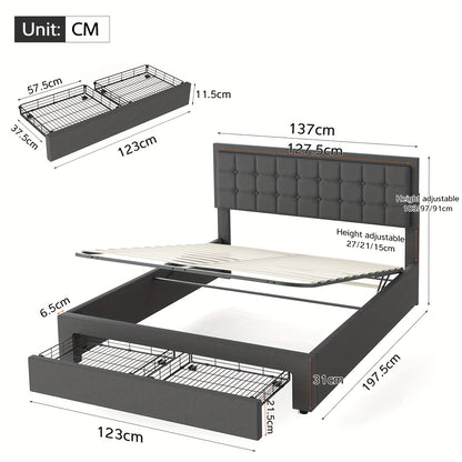 Opbergbed – Opbergbed met Gaslift – Bed met Lade – Gestoffeerd Bed – Tweepersoonsbed 160x200 cm – Gasveermechanisme – Gestoffeerd Hoofdeinde