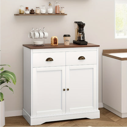 Dressoir – Keukenkast – Ladekast – Buffetkast – Opbergkast – Wit MDF – 80x40x90 cm – 2 Deuren en 2 Laden – Verstelbare Plank