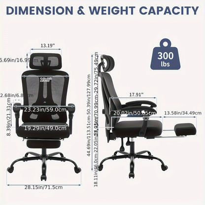 Ergonomische Bureaustoel – Kantoorstoel – Gamestoel – Bureaustoel Mesh – Draaistoel – Verstelbare Lendensteun & Hoogte – Ademende Mesh Rugleuning – Stevig Metalen Frame