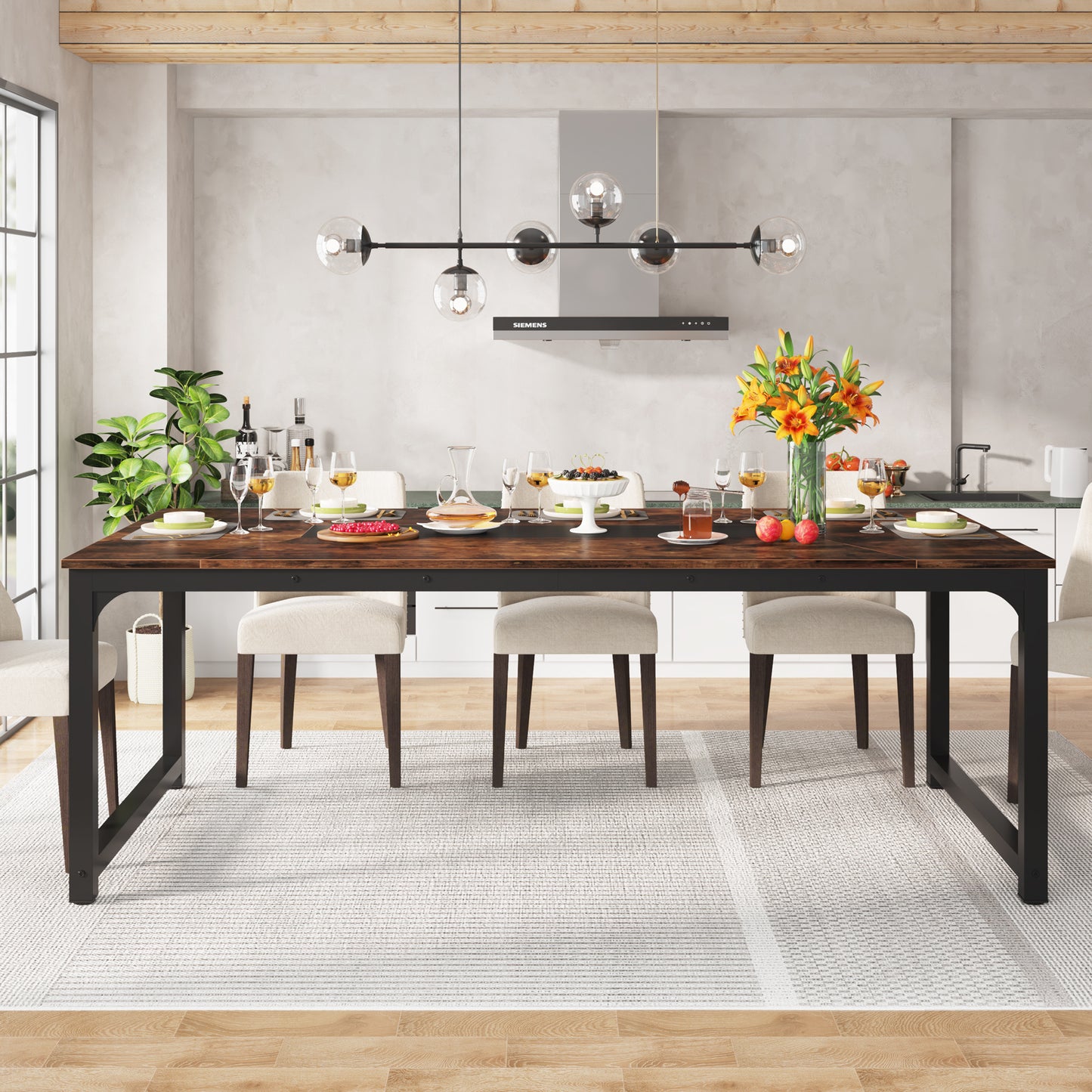 Eettafel – Tafel – Keukentafel – Dinertafel – Industriële Eettafel – Rustic Brown – Voor 6-8 Personen – Robuuste Metalen Poten