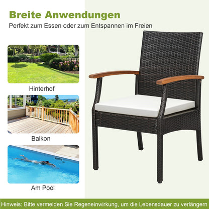 2-delige Rattan Stoel Set – Tuinstoel – Balkonstoel – Loungestoel – Terrasstoel – Poly Rattan Rugleuning – Houten Frame – Inclusief Zitkussen – Voor Buiten