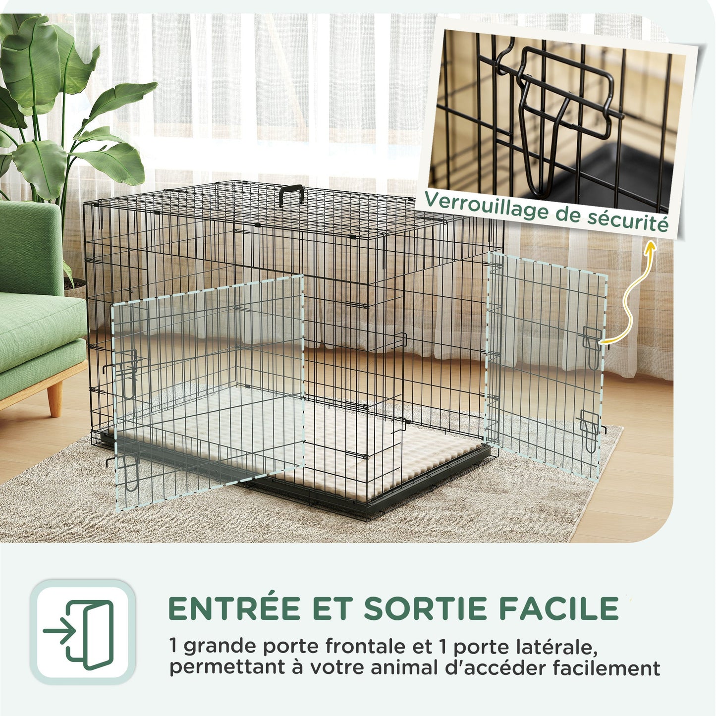 Hondenbench – Bench Voor Honden – Hondenkooi – Hondenhok – Reisbench – Opvouwbaar Met Handvat – Uitneembare Bodemtray En Wasbaar Kussen – 105x70x75 cm Zwart