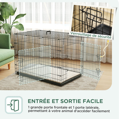 Hondenbench – Bench Voor Honden – Hondenkooi – Hondenhok – Reisbench – Opvouwbaar Met Handvat – Uitneembare Bodemtray En Wasbaar Kussen – 105x70x75 cm Zwart
