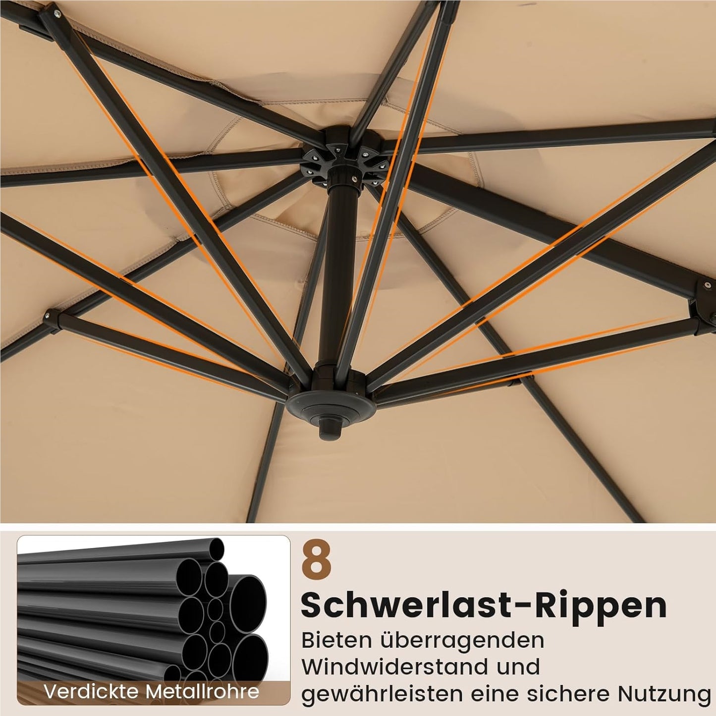 Parasol – Zweefparasol – Stokparasol – Tuinparasol – Balkonparasol – Rond – 300 x 300 cm – 360° Draaibaar Met Voetpedaal
