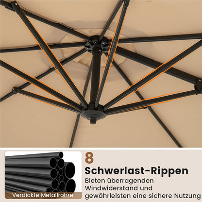 Parasol – Zweefparasol – Stokparasol – Tuinparasol – Balkonparasol – Rond – 300 x 300 cm – 360° Draaibaar Met Voetpedaal