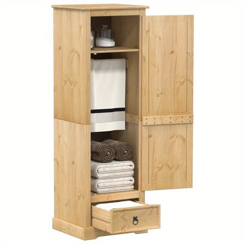 Kledingkast – Garderobekast – Opbergkast – Linnenkast – Kast Bruin – Massief Dennenhout – Compact 55x50x170 cm – Vrijstaand Met Lade & Legplanken