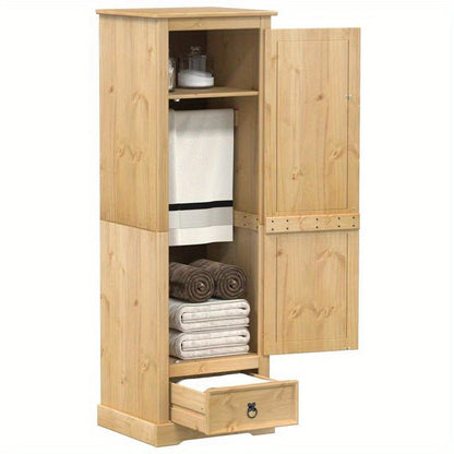 Kledingkast – Garderobekast – Opbergkast – Linnenkast – Kast Bruin – Massief Dennenhout – Compact 55x50x170 cm – Vrijstaand Met Lade & Legplanken